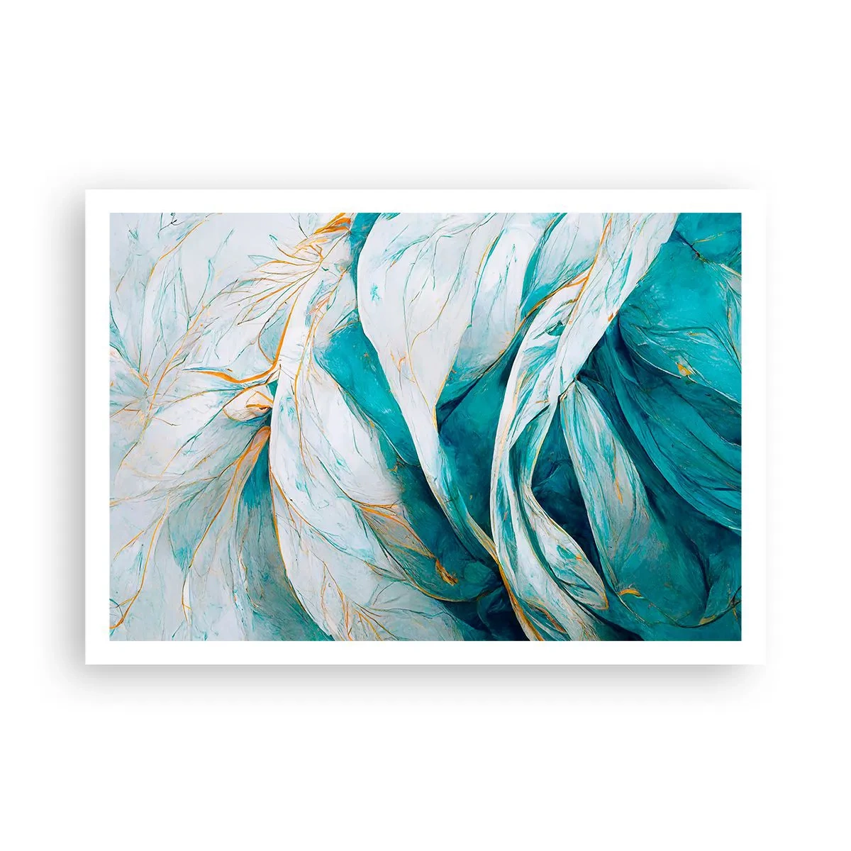 Affisch - Blå abstraktion med guldmotiv - 100x70 cm