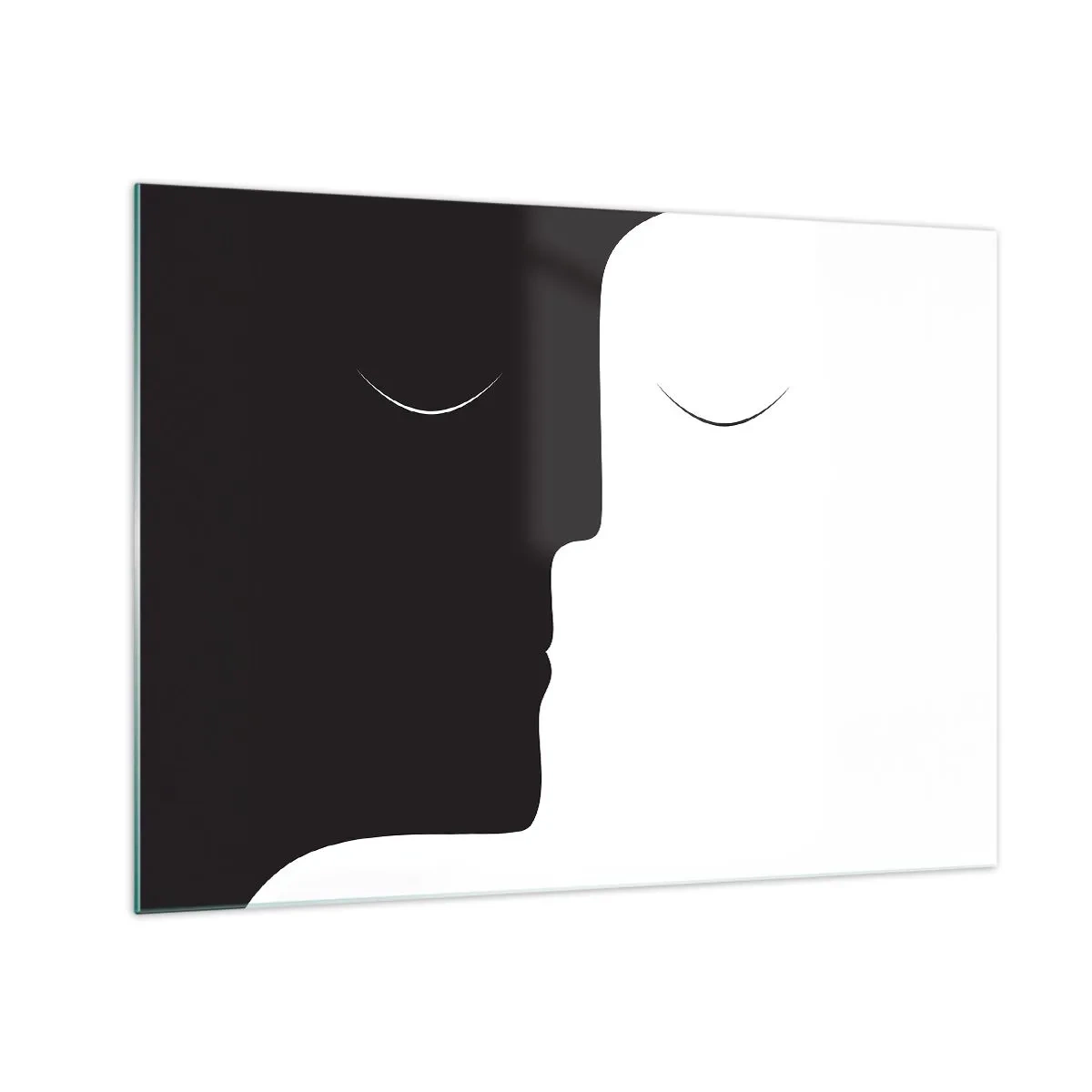Glastavla - Bild på glas - Minimalistiska svartvita ansikten som bildar en enhet - 70x50cm - Motsatsernas enhet - Modern väggdekoration för vardagsrum och sovrum ARTTOR