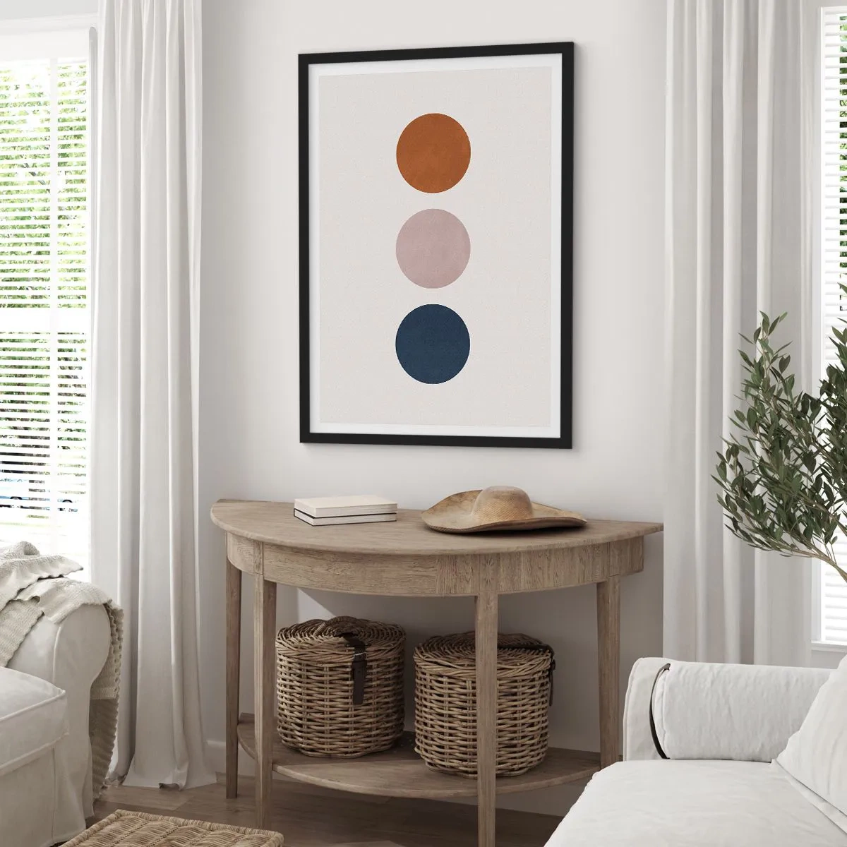 Affisch i svart ram - Minimalistiska cirklar i varma nyanser mot en ljus bakgrund - 50x70cm - Perfektionens symbol - Modern väggdekoration för vardagsrum och sovrum ARTTOR