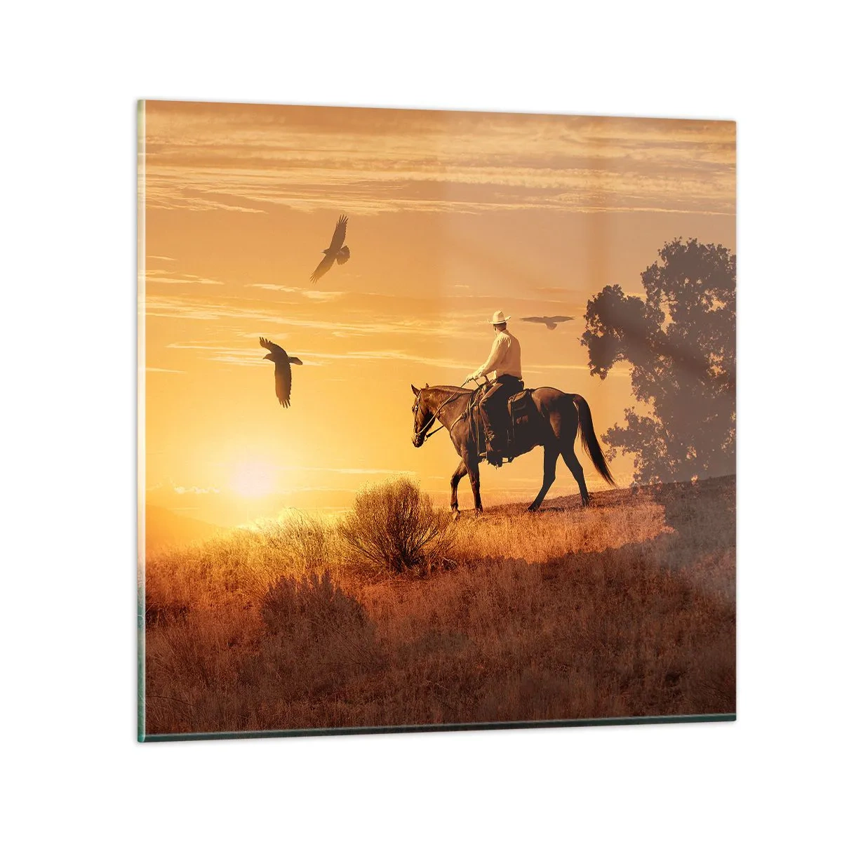 Glastavla - Bild på glas - Ensamt genom prärien - 60x60 cm