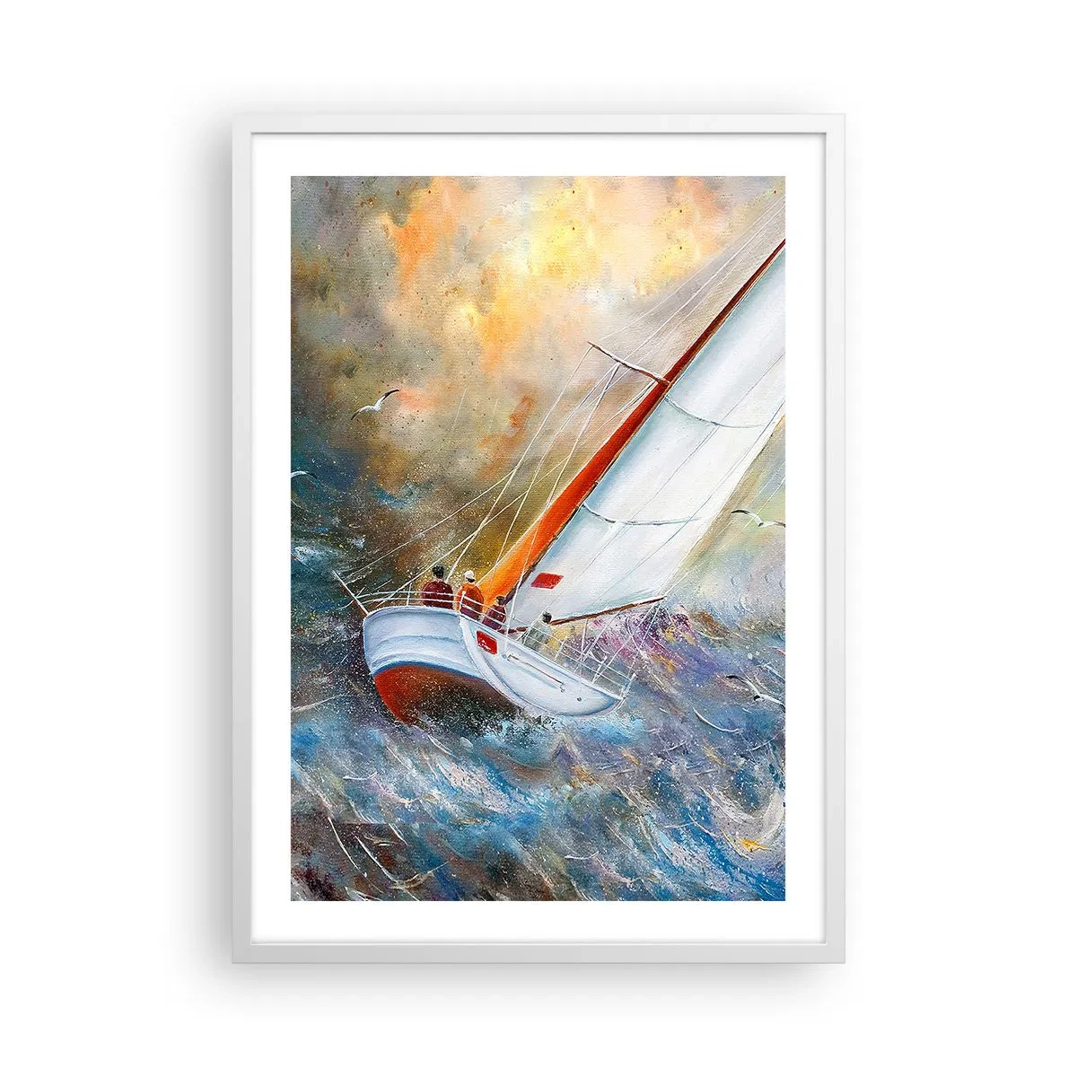 Affisch i vit ram - Springande på vågorna - 50x70 cm