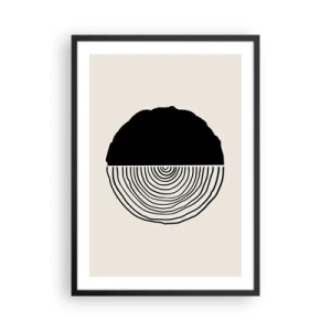 Affisch i svart ram - En minimalistisk grafik som visar ett tvärsnitt av trä - 50x70cm - Hälften hälften - Modern väggdekoration för vardagsrum och sovrum ARTTOR