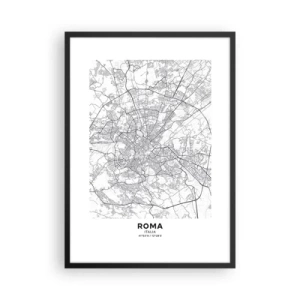Affisch i svart ram - Svartvit karta över Rom med detaljerade gator och monument - 50x70cm - Romersk ring - Modern väggdekoration för vardagsrum och sovrum ARTTOR