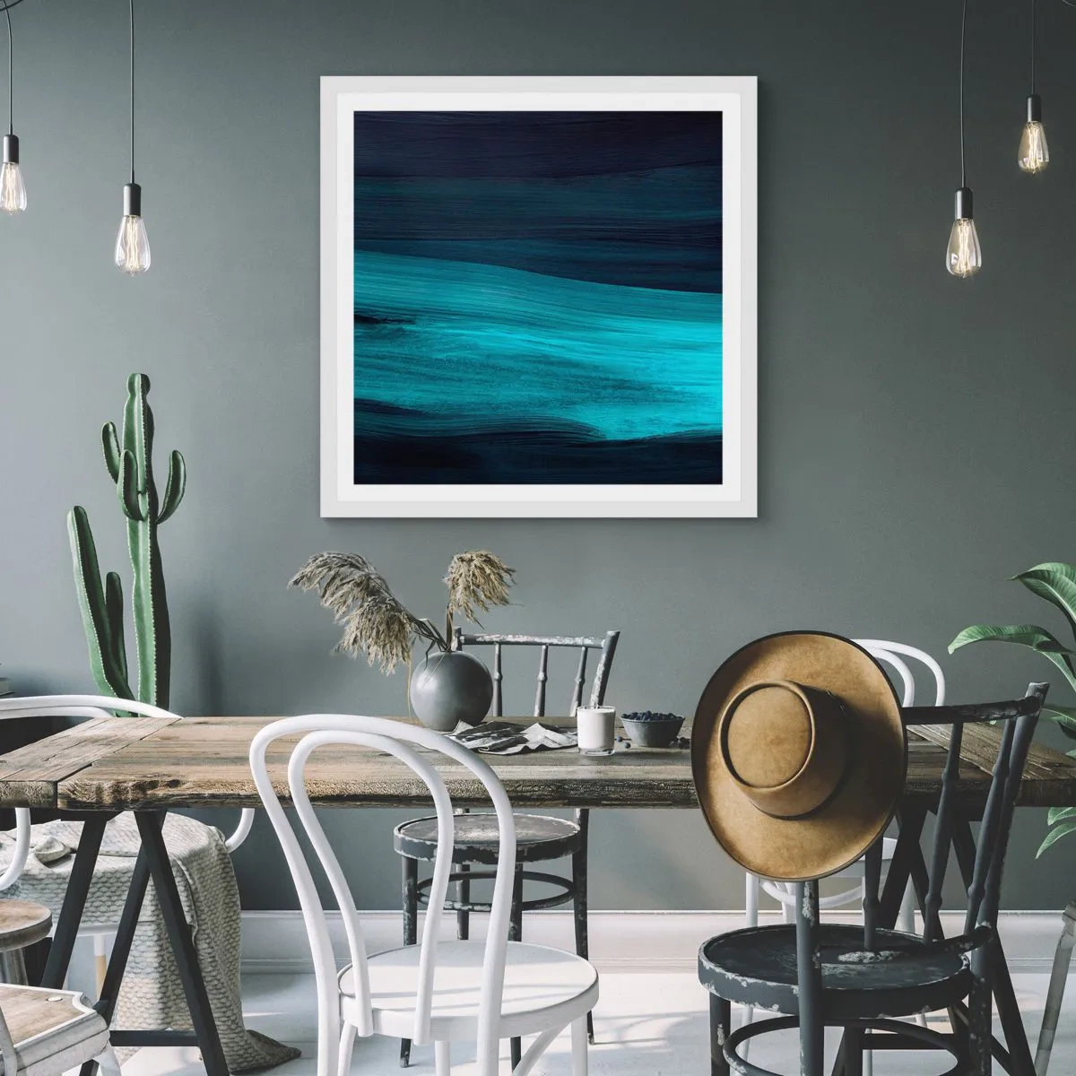 Affisch i vit ram - Flyt med strömmen - 40x40 cm