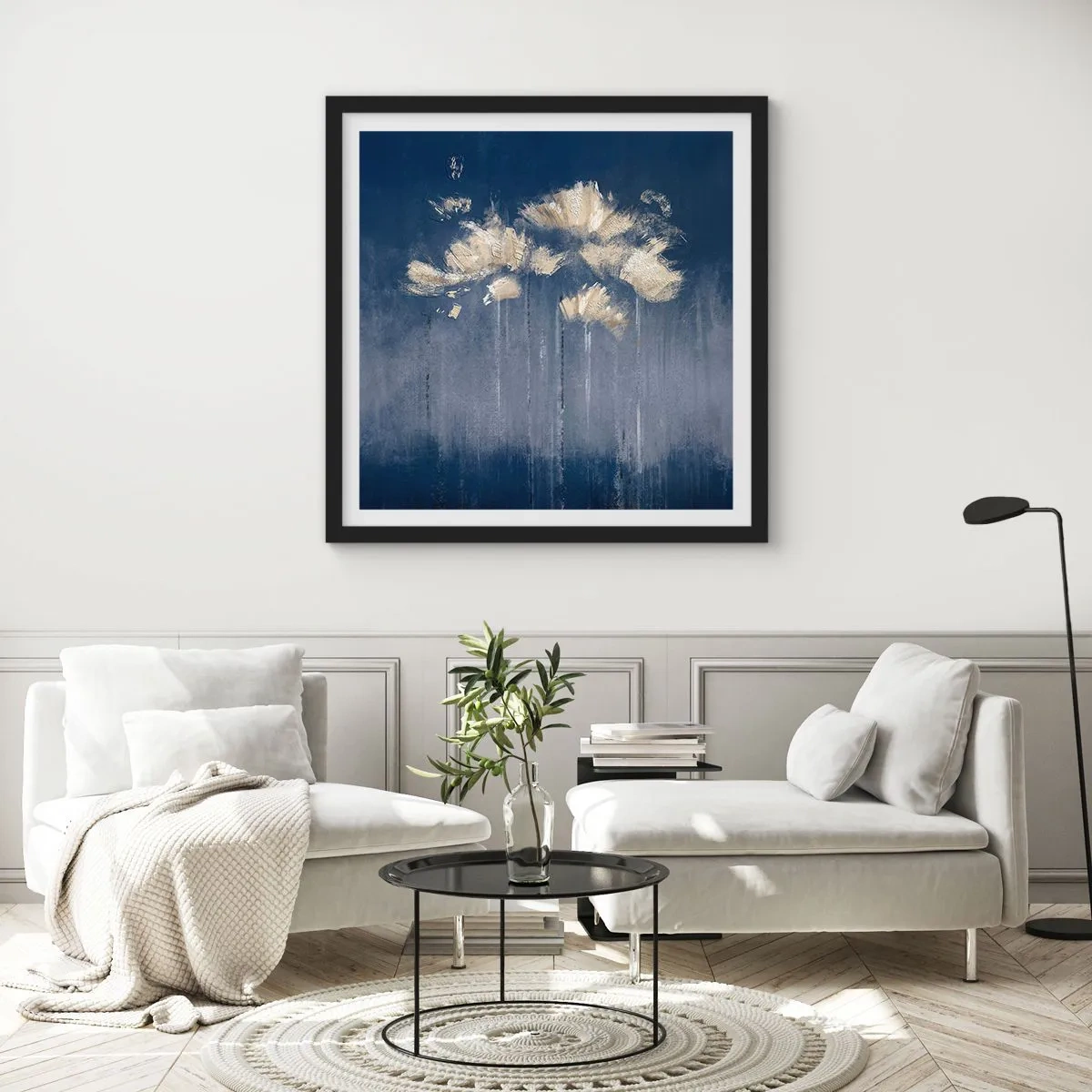 Affisch i svart ram - Som kronblad i vinden - 40x40 cm