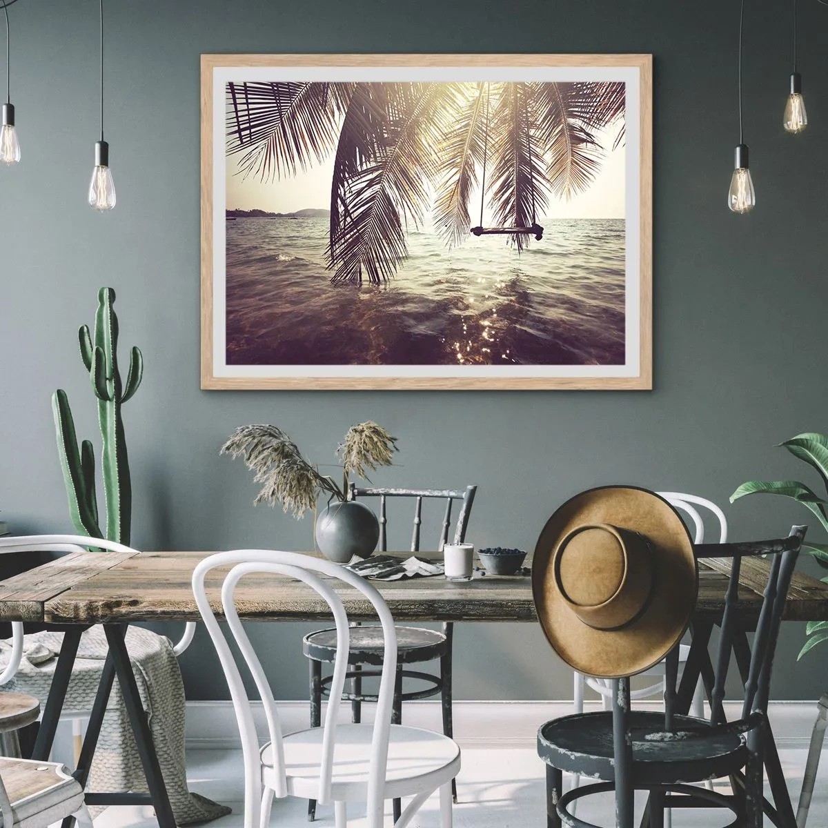 Affisch i ram av ljusek - Gunga i molnen hur mycket du vill - 100x70 cm