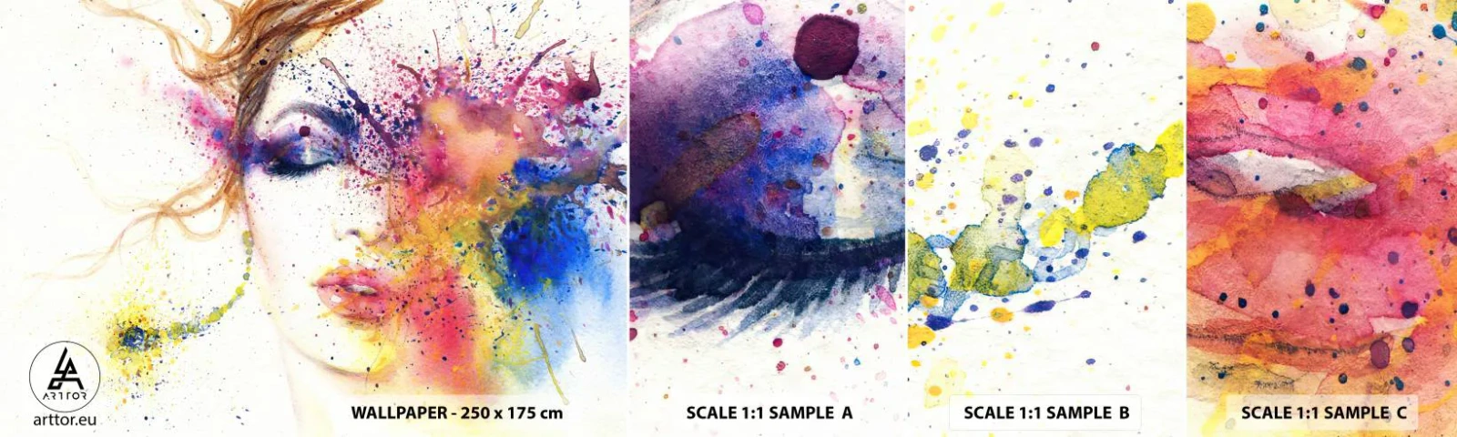 Fototapet Prov Standard Eco - Regnbågsyrsel - Abstraktion, Kvinnans ansikte, Porträtt av en kvinna - 100x30 cm