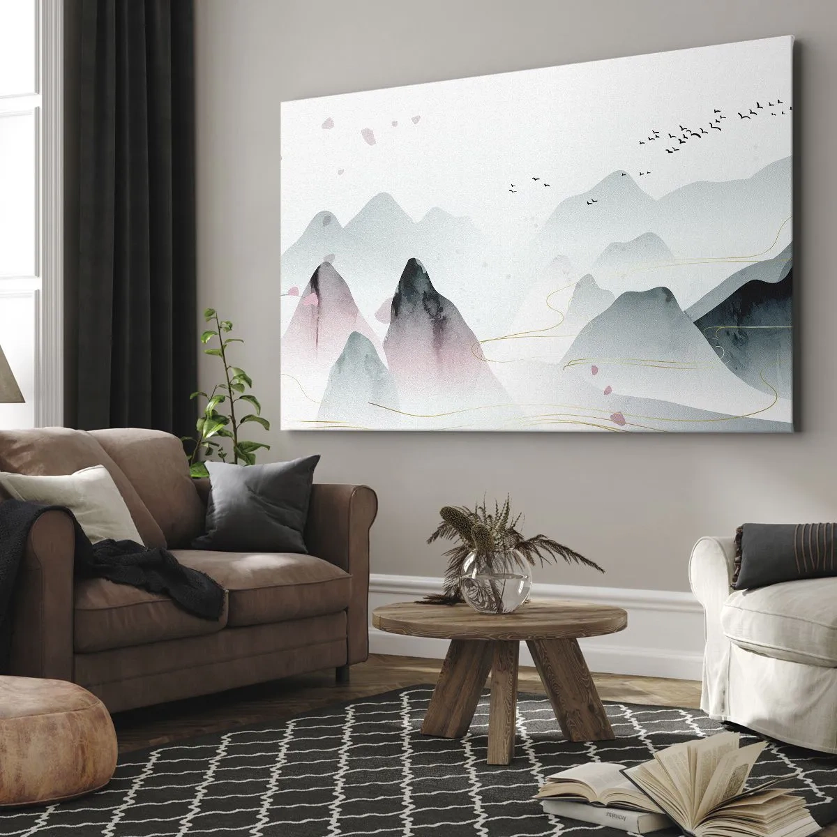 Canvastavla - Bild på duk - Abstrakta berg i pastellfärger - 70x50cm - Över topparna - Modern väggdekoration för vardagsrum och sovrum ARTTOR