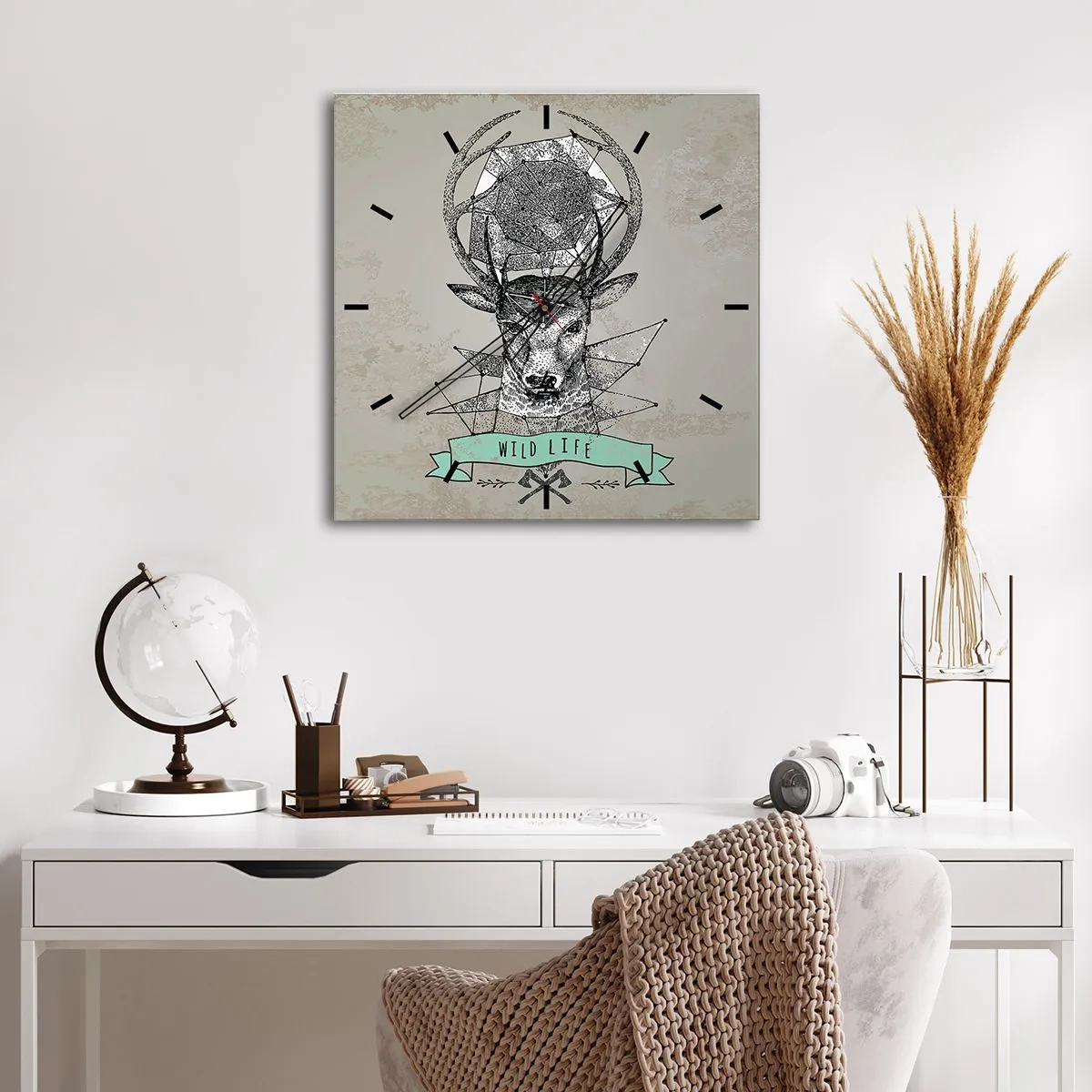 Väggklocka - Klocka på glas - Den heliga Hubertus vision - 30x30 cm