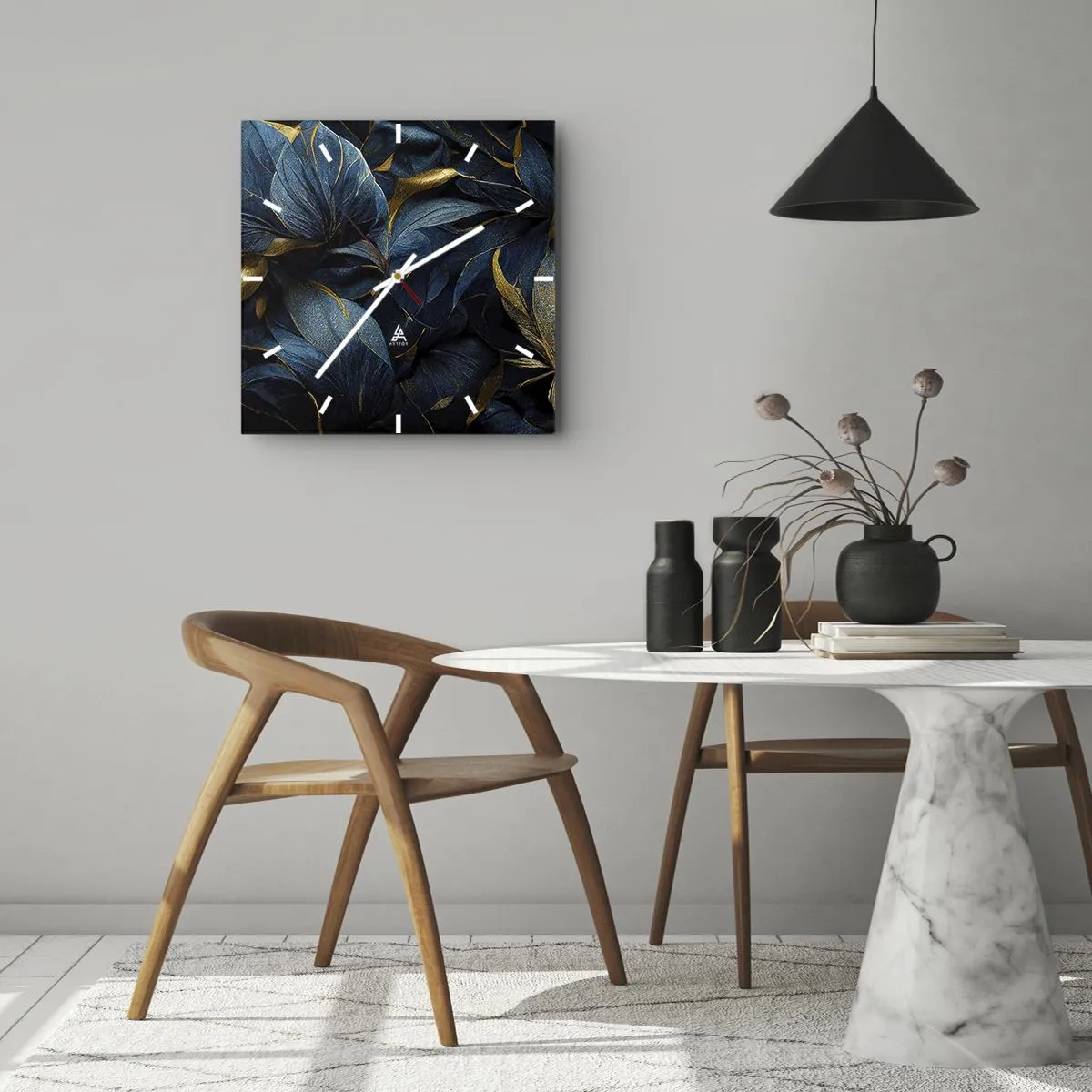 Väggklocka - Klocka på glas - Fodrad med guld - 40x40 cm