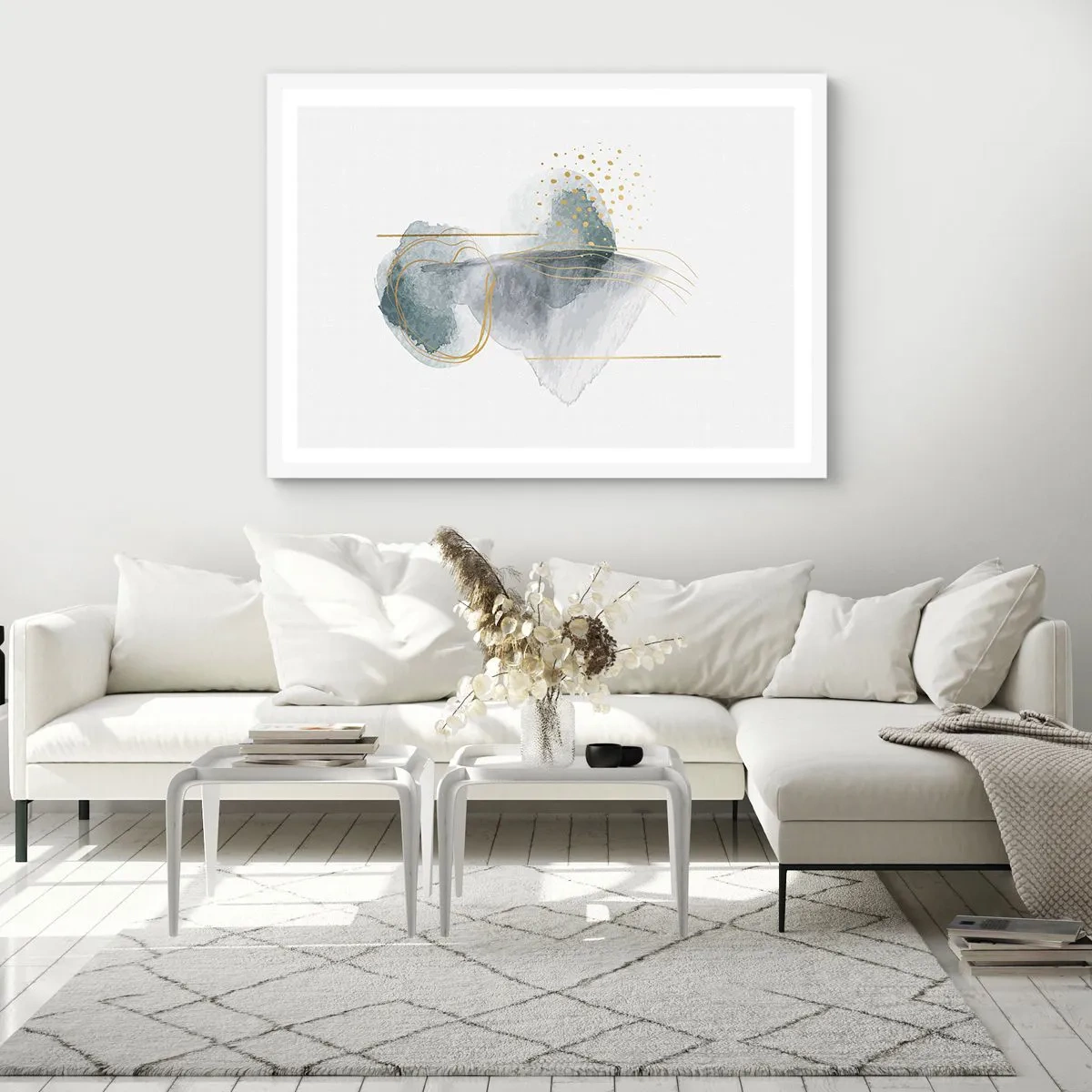 Affisch i vit ram - Om gråhetens och guldets förhållanden - 50x40 cm