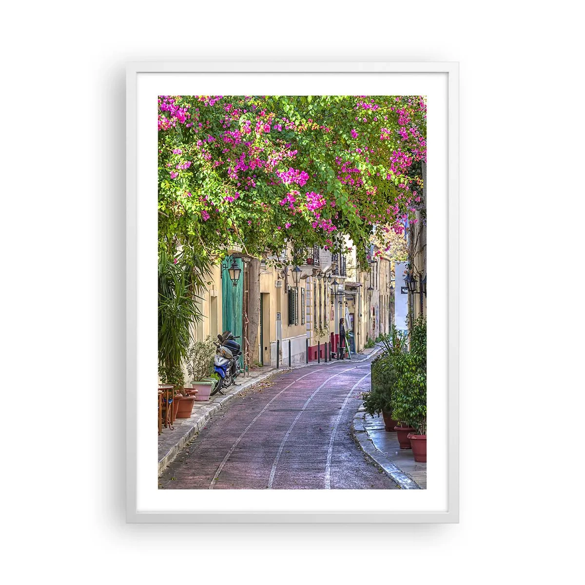 Affisch i vit ram - Blommande gata - 50x70 cm