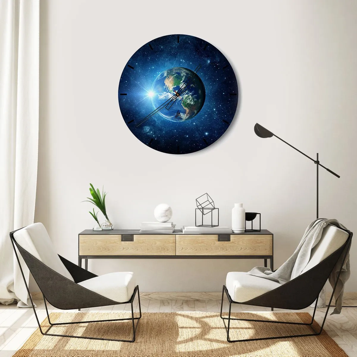 Väggklocka - Klocka på glas - Vy över jorden från rymden - 30x30cm - Vi är i himlen - Modern väggdekoration för vardagsrum, kök och sovrum ARTTOR