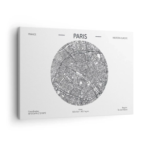 Canvastavla - Bild på duk - Karta över Paris i minimalistisk stil - 70x50cm - Paris anatomi - Modern väggdekoration för vardagsrum och sovrum ARTTOR