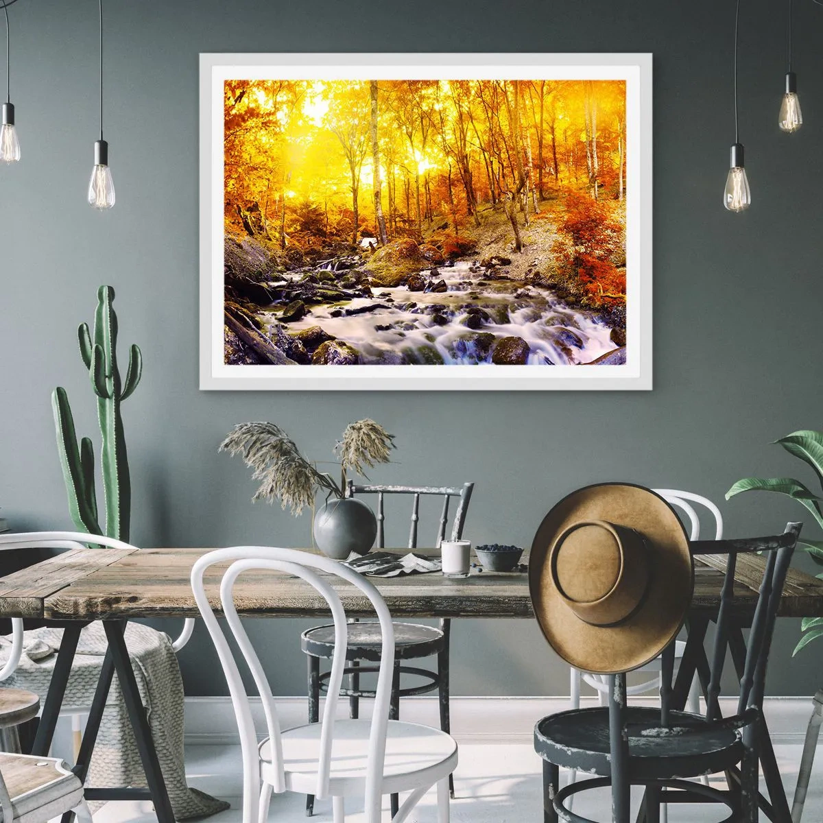 Affisch i vit ram - Stenar infattade i guld och platina - 50x40 cm