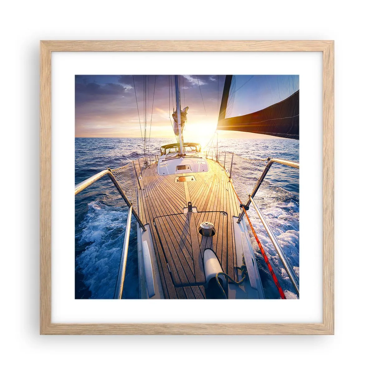 Affisch i ram av ljusek - Springa på vågorna - 40x40 cm