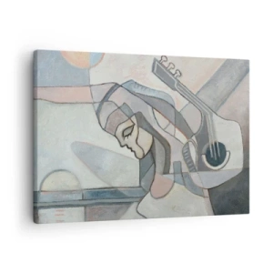 Canvastavla - Bild på duk - En abstrakt figur med en gitarr i pastellfärger. - 70x50cm - I musikens makt - Modern väggdekoration för vardagsrum och sovrum ARTTOR