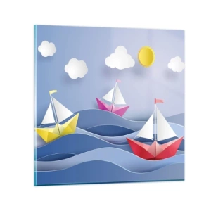 Glastavla - Bild på glas - Det är så skönt att gunga bland vågorna - 60x60 cm