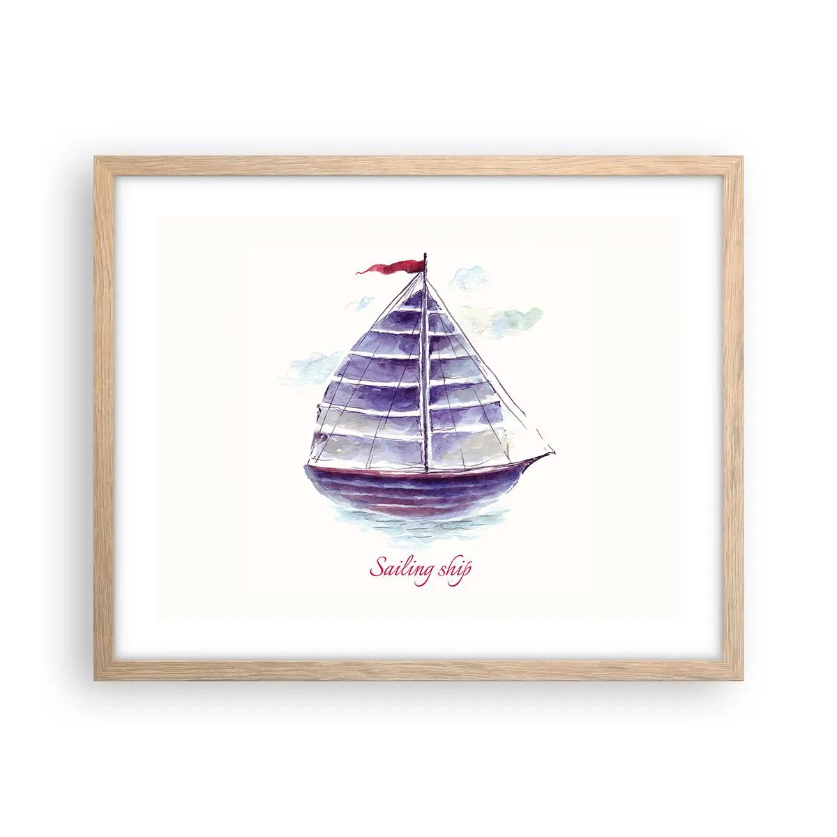 Affisch i ram av ljusek - Fulla seglar och lugnt vatten - 50x40 cm
