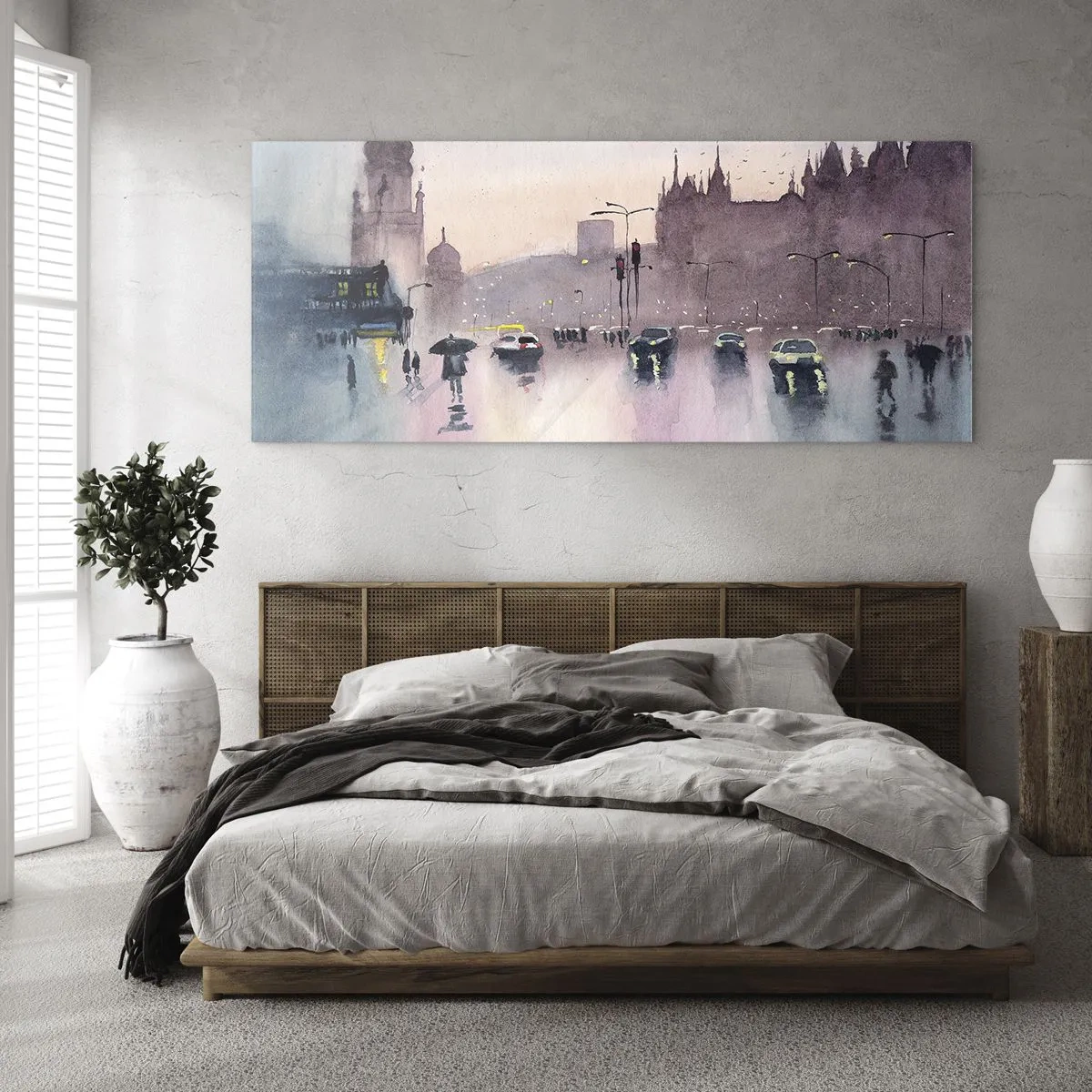 Glastavla - Bild på glas - I regnig dimma - 100x40 cm