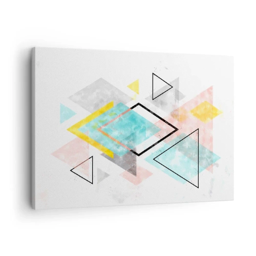 Canvastavla - Bild på duk - Färgglada geometriska mönster på en vit bakgrund - 70x50cm - Geometriskt spel - Modern väggdekoration för vardagsrum och sovrum ARTTOR