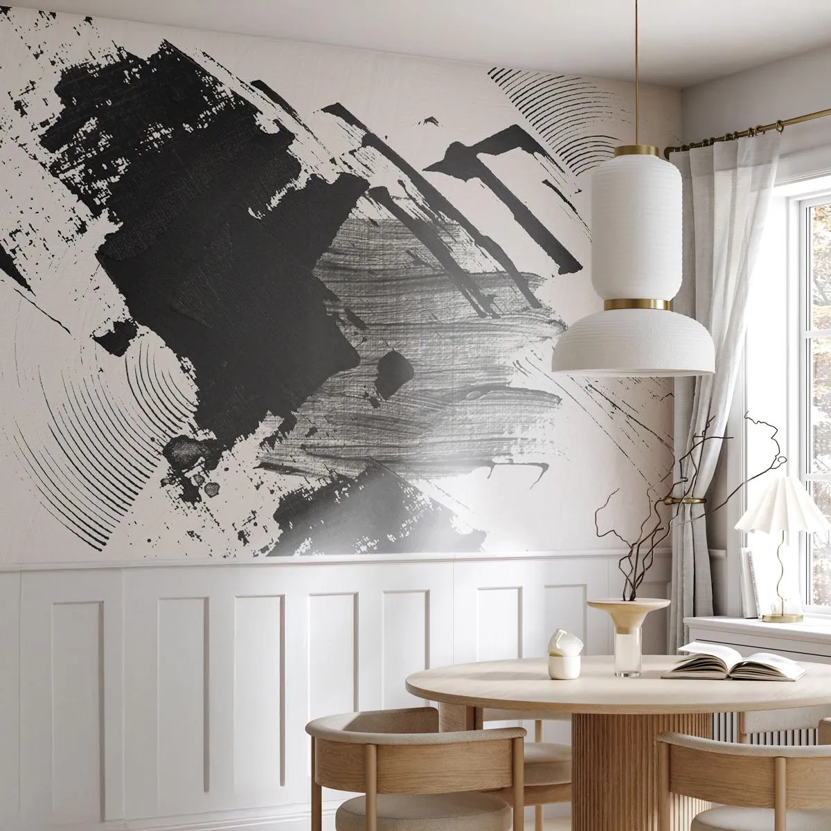 Fototapet Standard Eco - Abstraktion - uttrycket av svart - Bit, Modern, Svartvitt - 350x256 cm