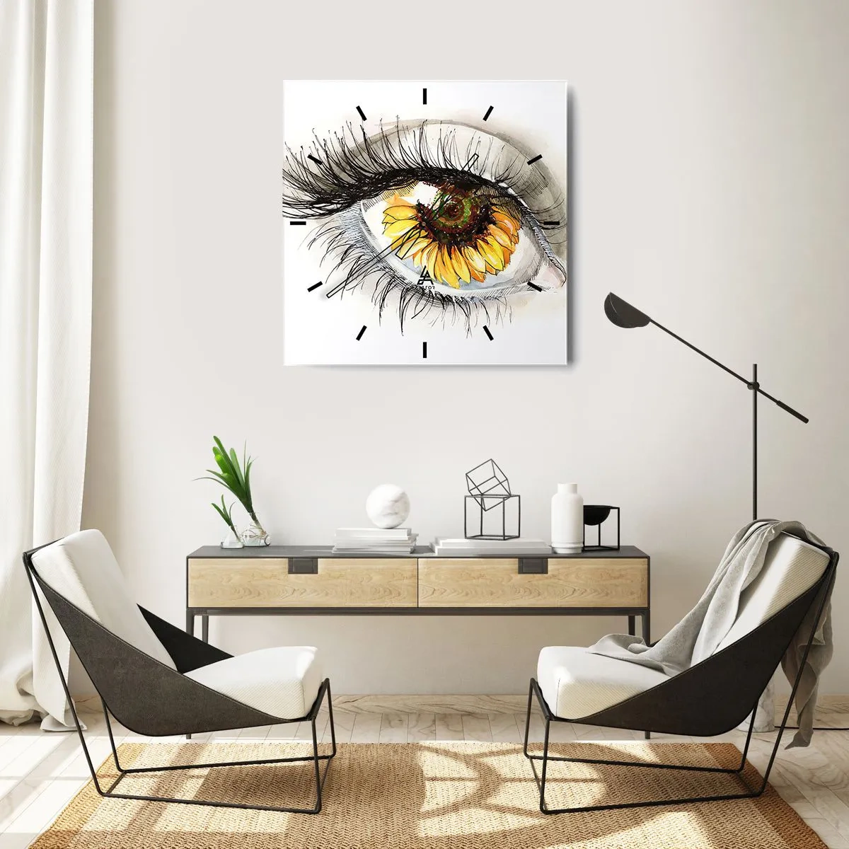 Väggklocka - Klocka på glas - Blick het som sommar - 40x40 cm