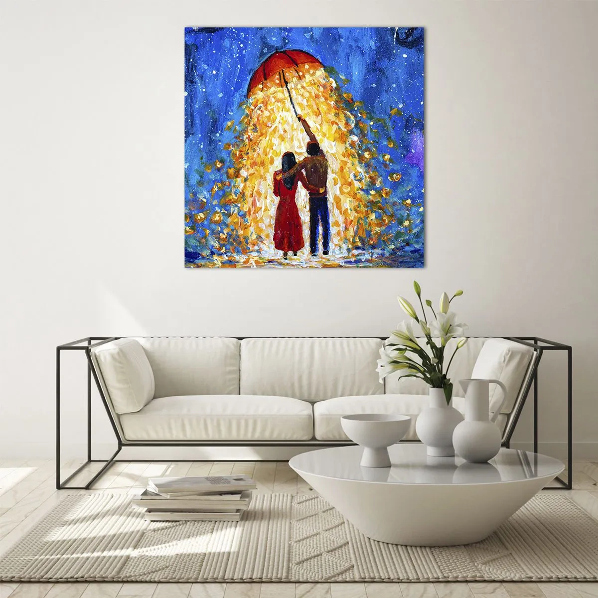 Glastavla - Bild på glas - Magi på en regnig kväll? - 70x70 cm