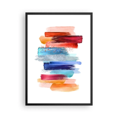 Affisch i svart ram - Färgglada abstrakta penseldrag på en vit bakgrund - 50x70cm - Upp och ner - Modern väggdekoration för vardagsrum och sovrum ARTTOR