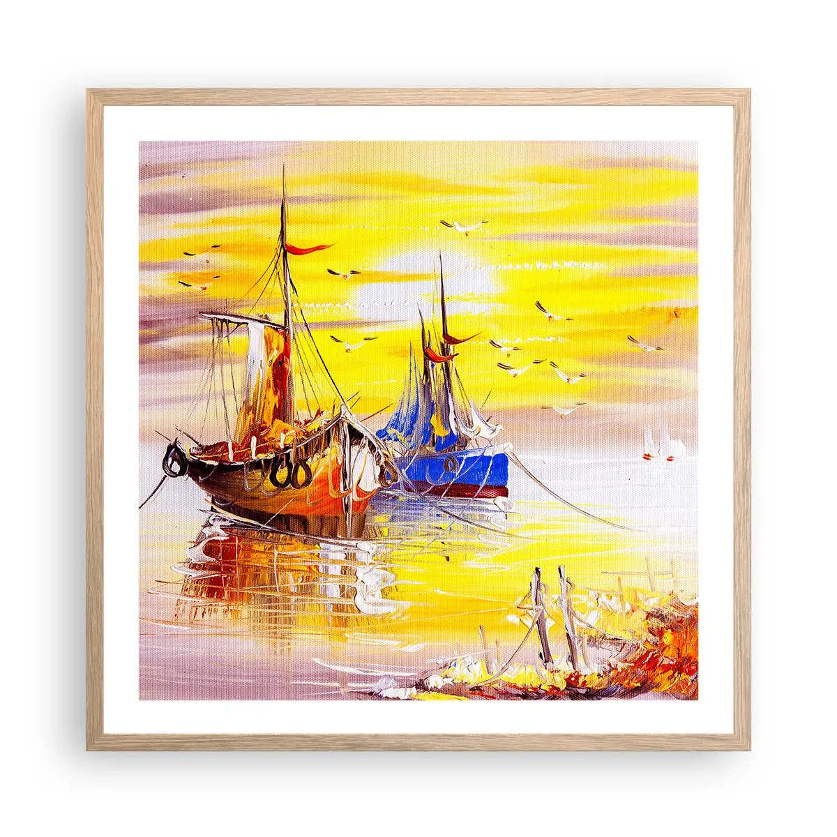 Affisch i ram av ljusek - Välförtjänt vila i hamnen - 60x60 cm