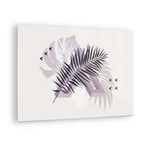 Glastavla - Bild på glas - En minimalistisk komposition med palmblad och geometriska former. - 70x50cm - Skuggans skugga - Modern väggdekoration för vardagsrum och sovrum ARTTOR