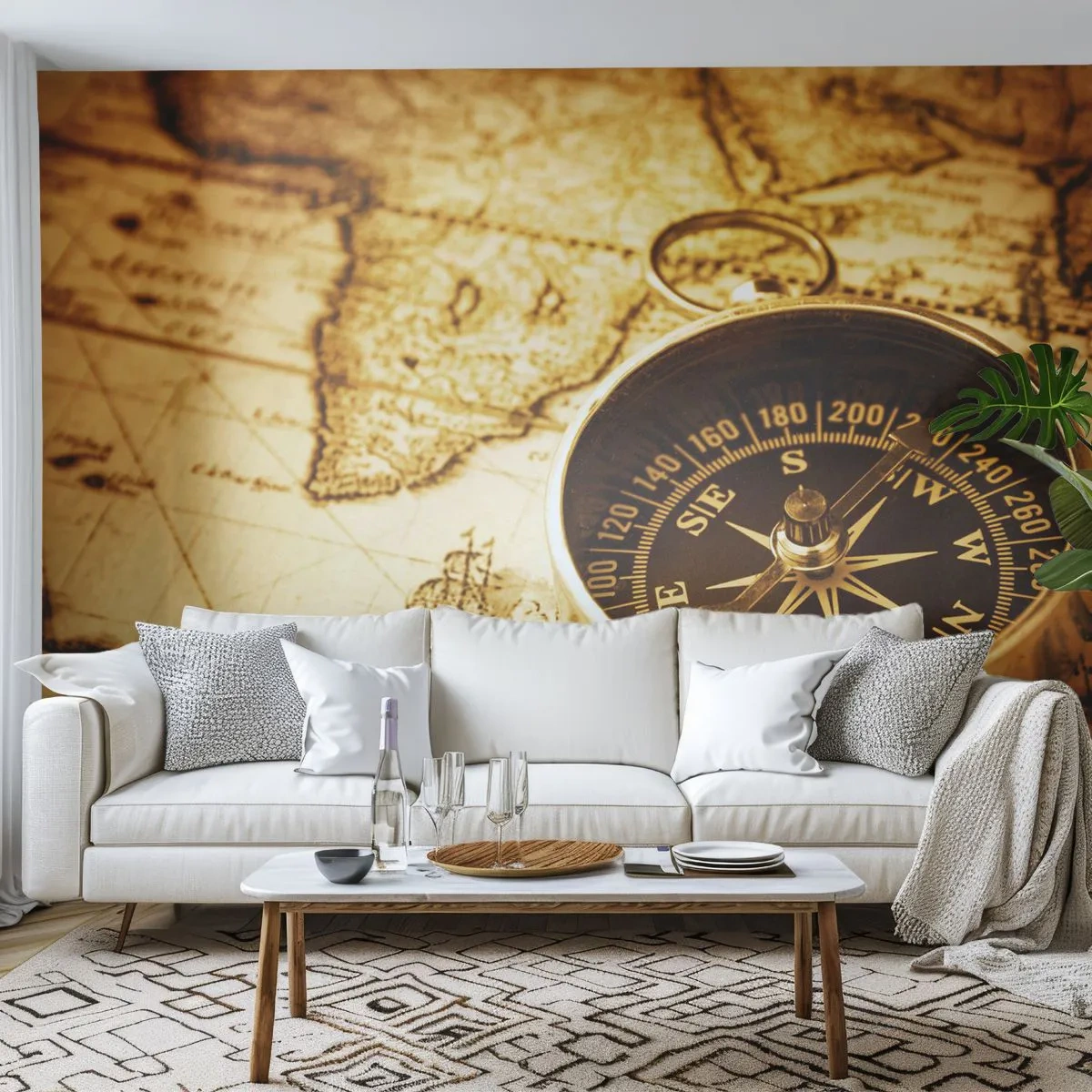 Fototapet Premium Canvas - Västerut eller österut? - Resor, Världskartor, Kompass - 250x175 cm