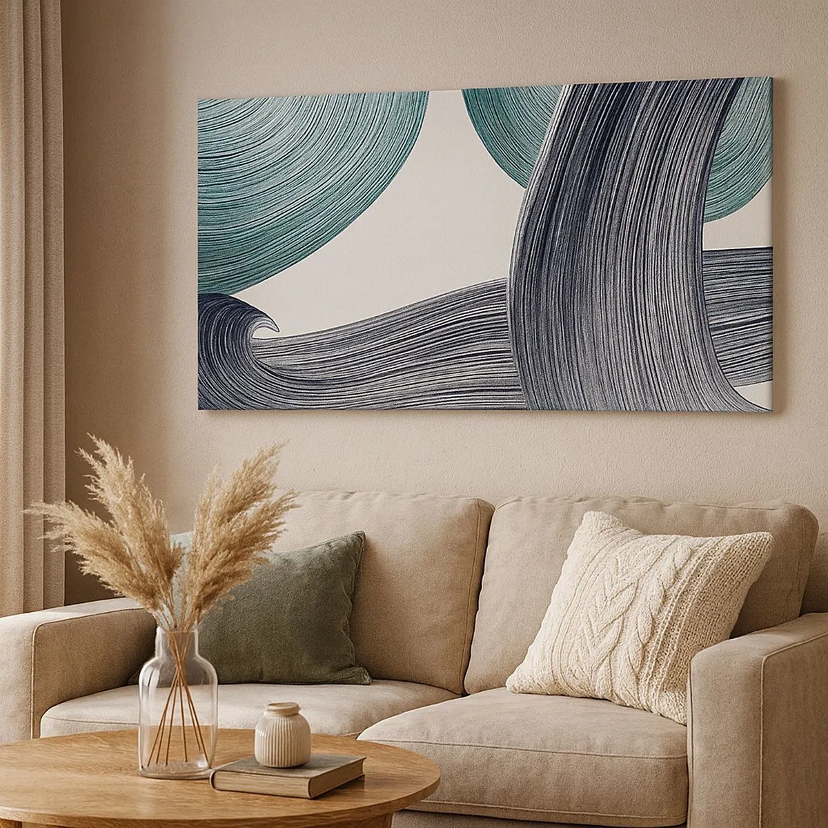 Canvastavla - Bild på duk - Smaragd och svarta spår - 100x40 cm