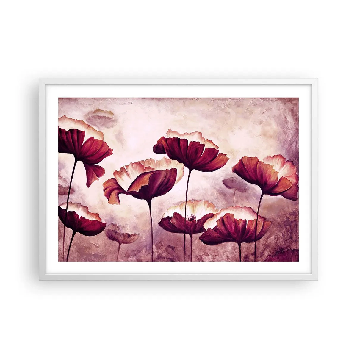 Affisch i vit ram - Röd och vit flinga - 70x50 cm