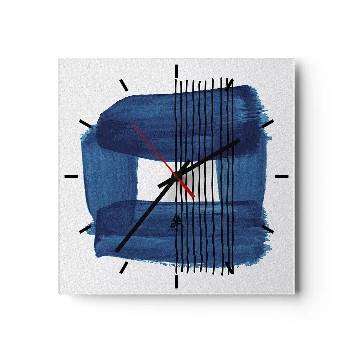 Väggklocka - Klocka på glas - Svart-blå komposition - 30x30 cm