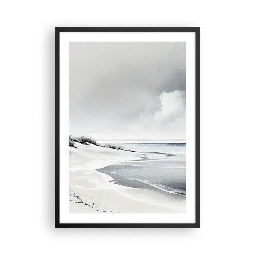 Affisch i svart ram - En minimalistisk strand i grå nyanser - 50x70cm - Alltid tillsammans - Modern väggdekoration för vardagsrum och sovrum ARTTOR