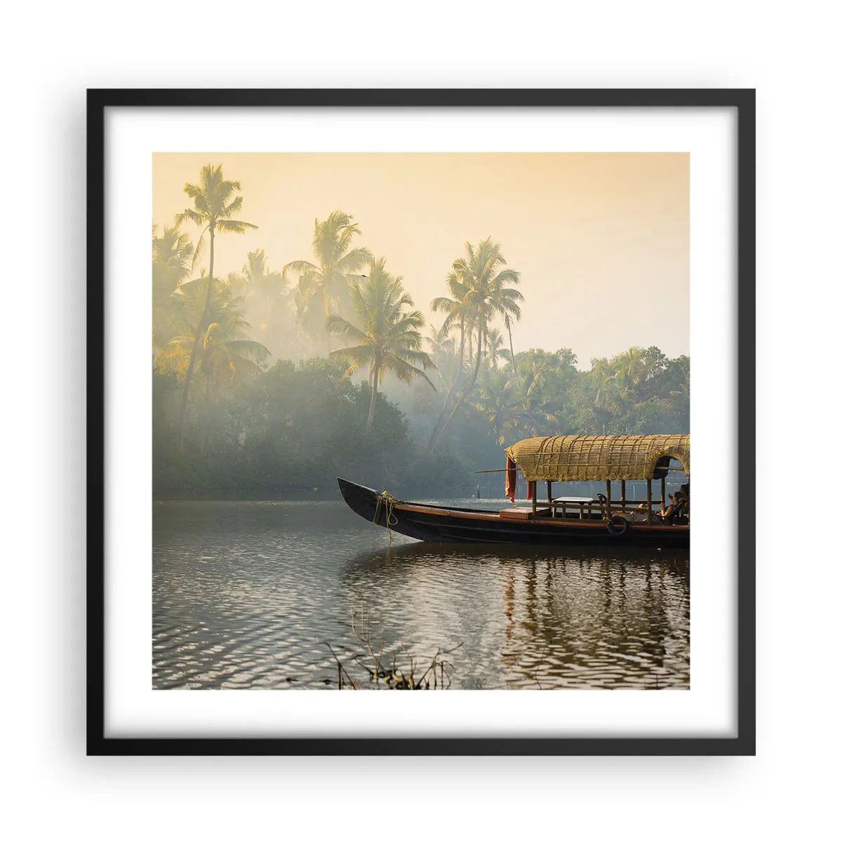 Affisch i svart ram - Hus på floden - 50x50 cm