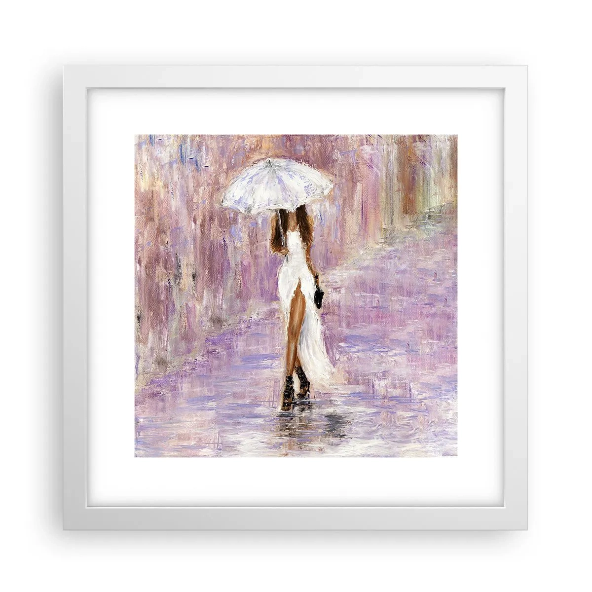Affisch i vit ram - Under lila regn - 30x30 cm
