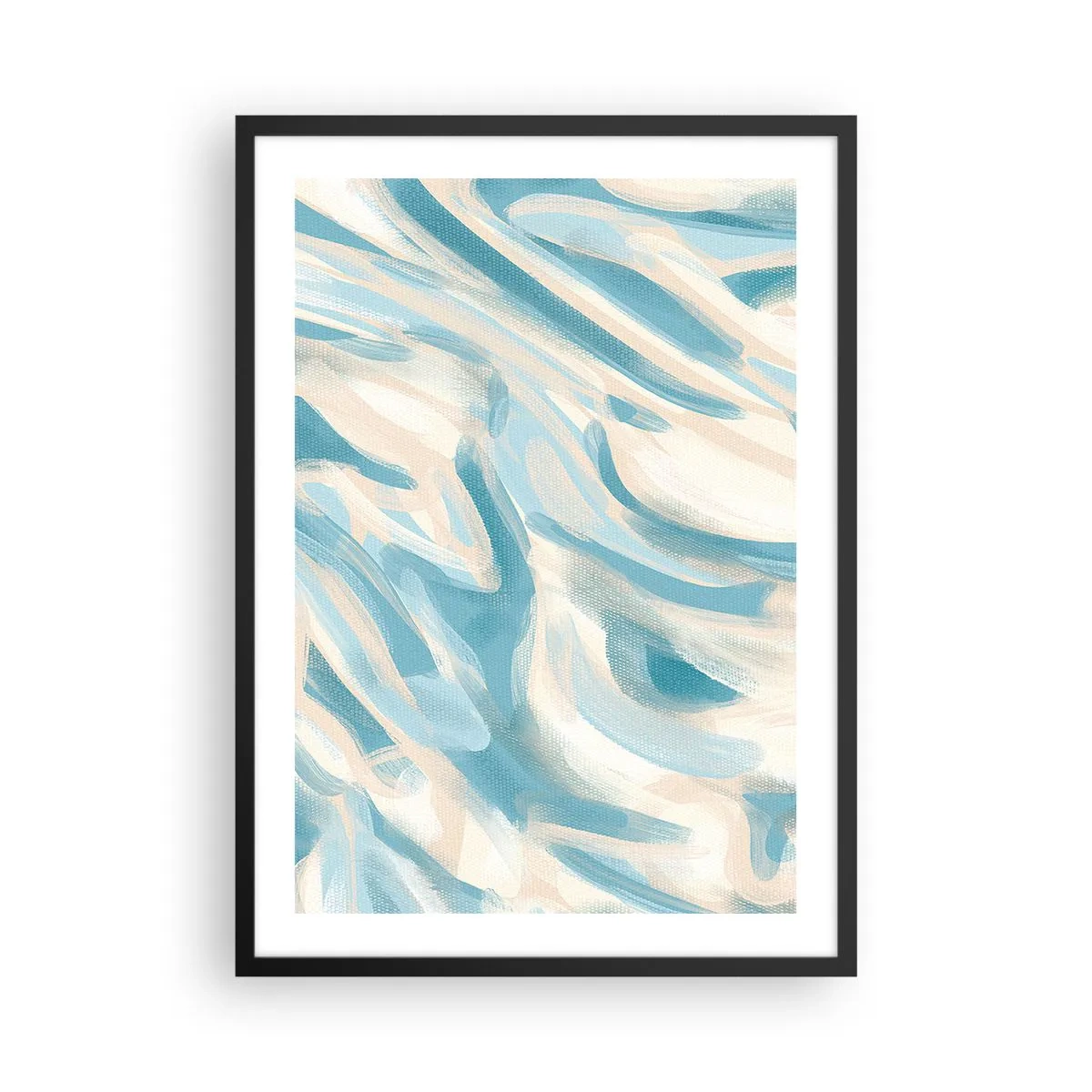 Affisch i svart ram - Abstrakta vågor i blå och beige nyanser - 50x70cm - Vårvindar - Modern väggdekoration för vardagsrum och sovrum ARTTOR