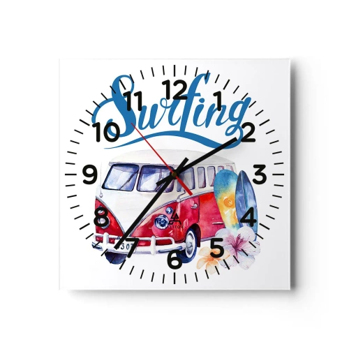 Väggklocka - Klocka på glas - Gurka - en klassiker för surfaren - 30x30 cm