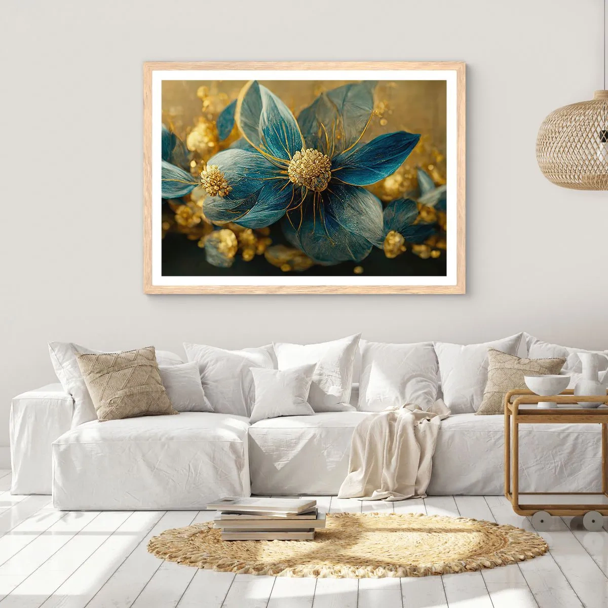 Affisch i ram av ljusek - Blommande av guld - 50x40 cm