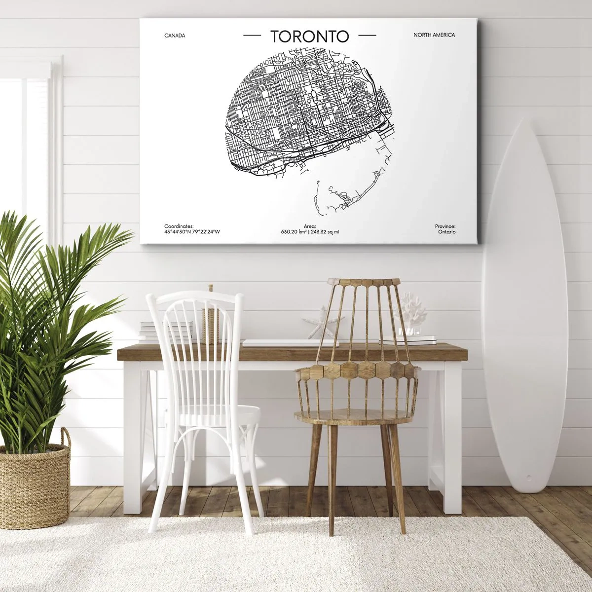 Canvastavla - Bild på duk - En karta över Toronto i minimalistisk svartvit stil - 70x50cm - Torontos anatomi - Modern väggdekoration för vardagsrum och sovrum ARTTOR