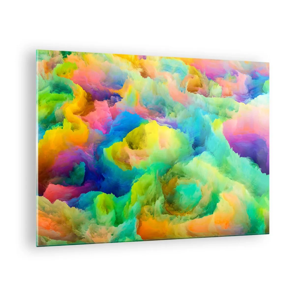 Glastavla - Bild på glas - Abstrakt landskap i livfulla färger - 70x50cm - Regnbågsdun - Modern väggdekoration för vardagsrum och sovrum ARTTOR