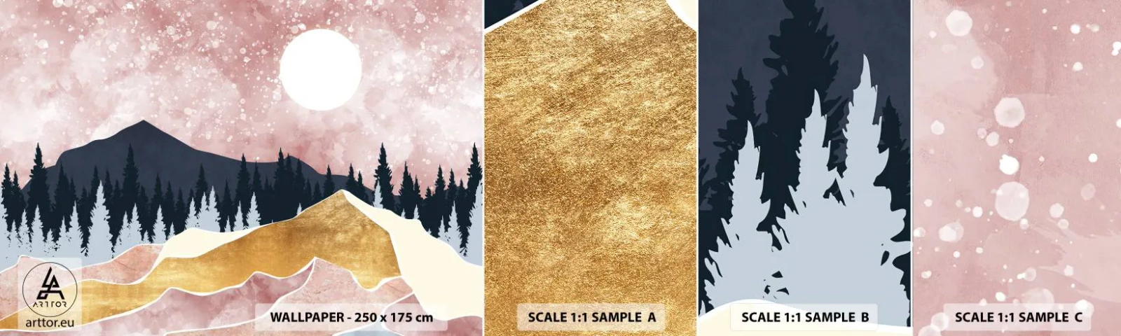 Provbit av självhäftande fototapet Deluxe Sticker - Nattvakt - Grafik, Landskap, Berg - 100x30 cm