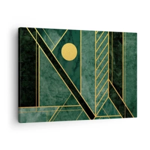 Canvastavla - Bild på duk - Grön och guld geometrisk design med ett elegant mönster - 70x50cm - Dynamik av guld och azurblå - Modern väggdekoration för vardagsrum och sovrum ARTTOR