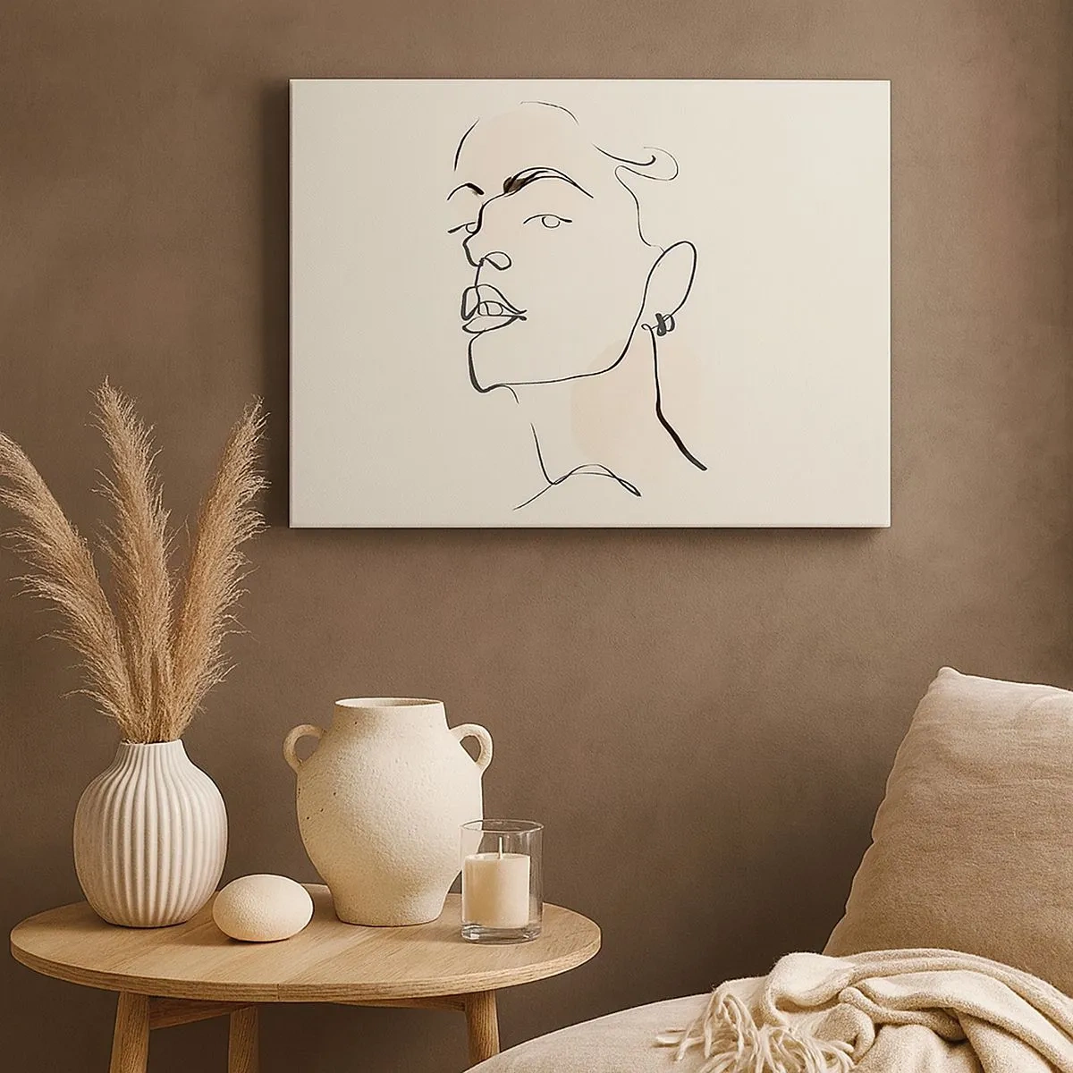 Canvastavla - Bild på duk - Minimalistisk skiss av en kvinnas ansikte - 70x50cm - Stolt blick - Modern väggdekoration för vardagsrum och sovrum ARTTOR