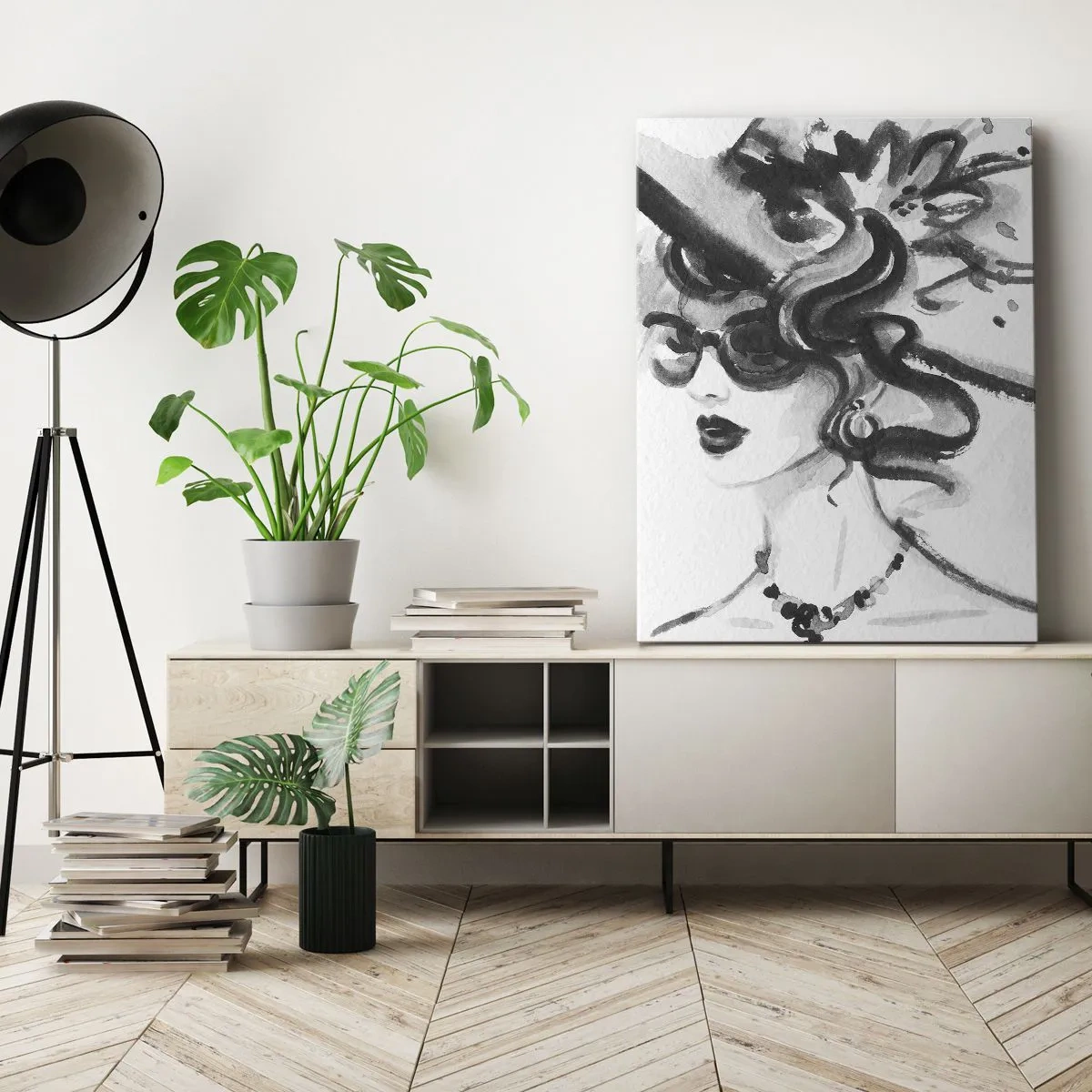 Canvastavla - Bild på duk - Dam med karaktär - 65x120 cm