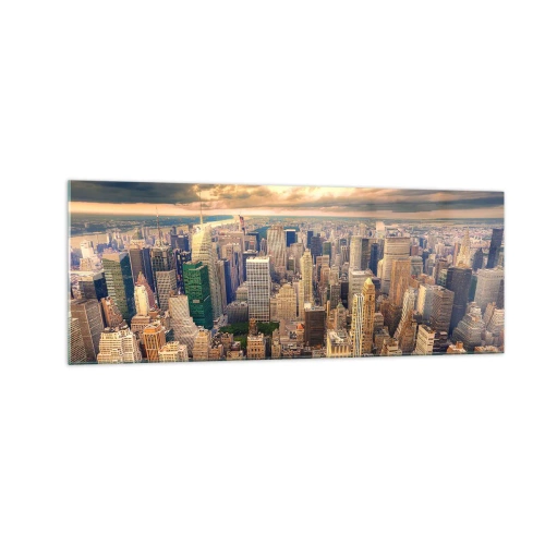 Glastavla - Bild på glas - Förgylld metropolis - 140x50 cm