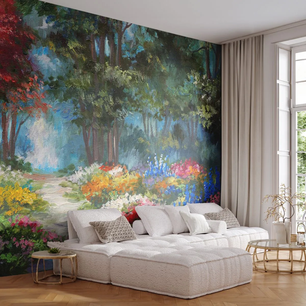 Fototapet Premium Canvas - Skogsträdgård, blomskog - Landskap, Parkera, Blommor - 400x280 cm