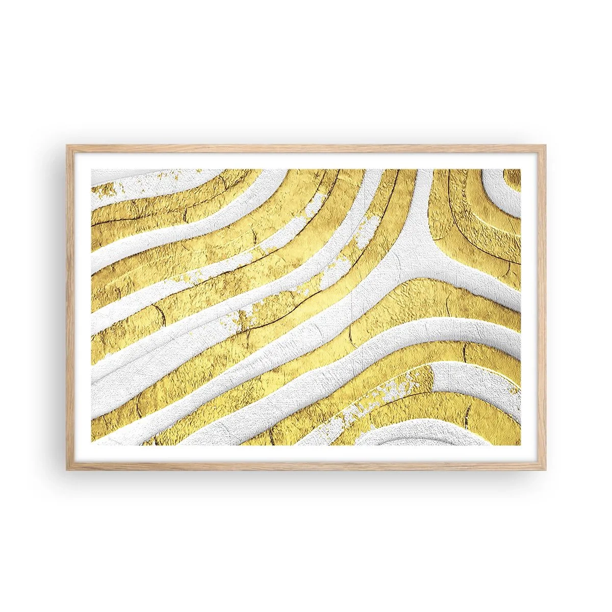 Affisch i ram av ljusek - Komposition i vitt och guld - 91x61 cm